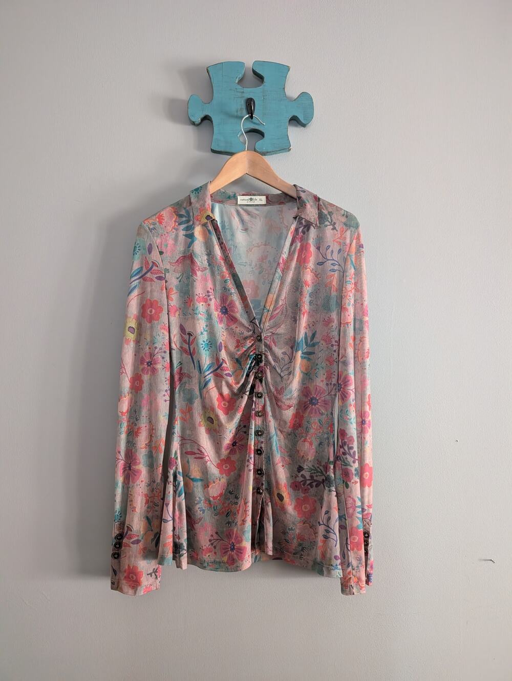 Natural Life Carina Floral Mesh Long Sleeve Top XL